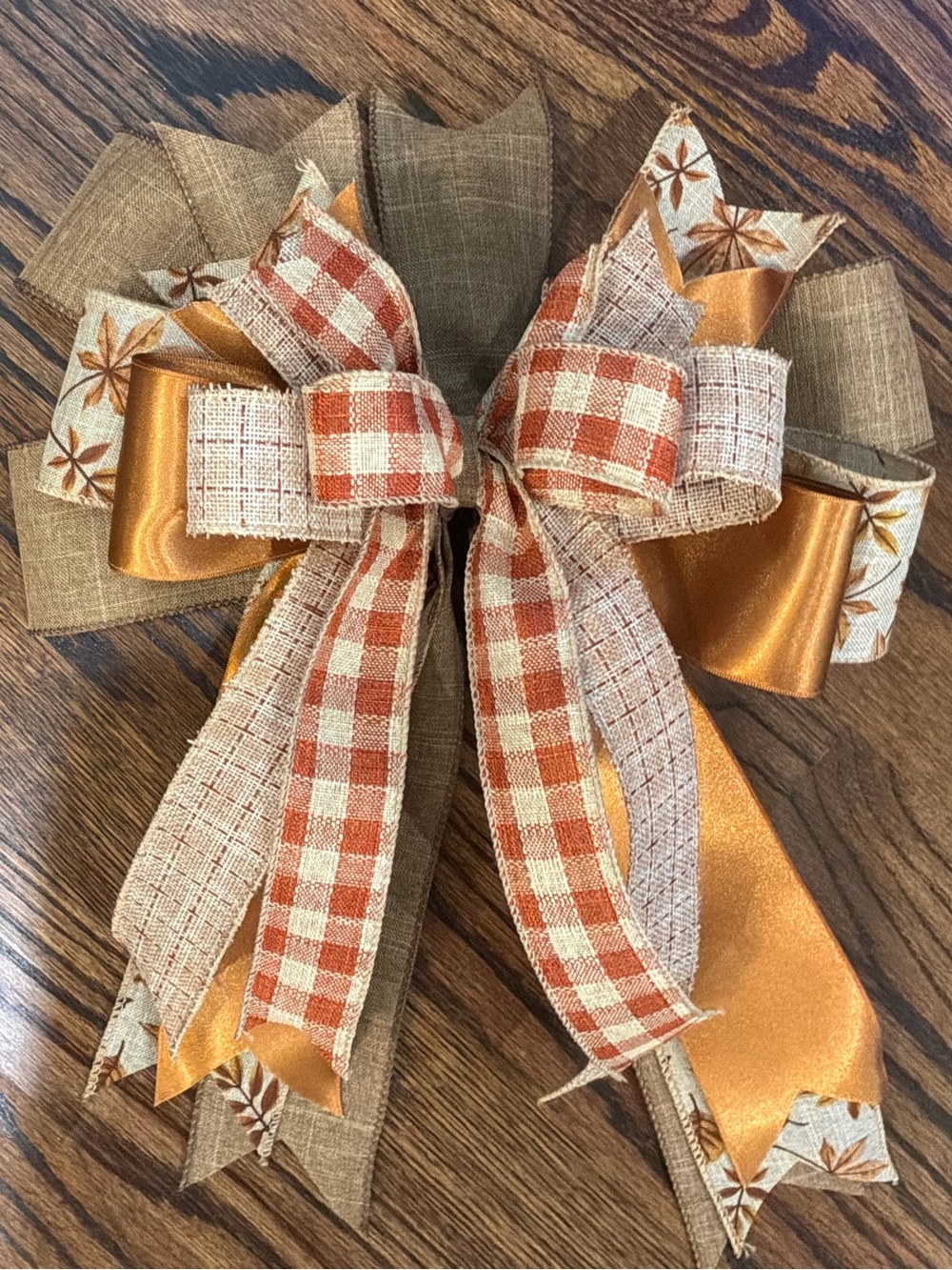 Fall Plaid & Metallic Orange Decorative Wreath Bow
